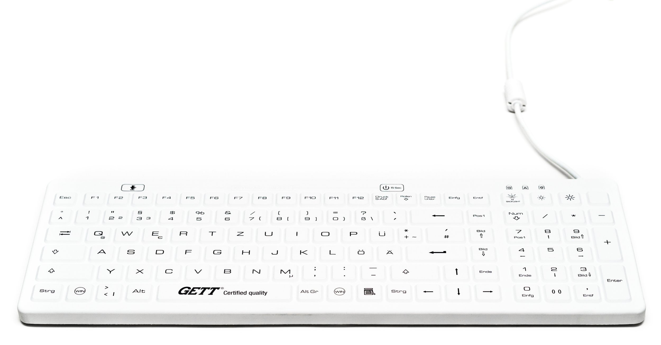 Klawiatura Gett GETT TKG-110-GCQ-MED-AM-IP68-BACKL-WHITE-USB - Keyboard - Backlit - USB - German - White