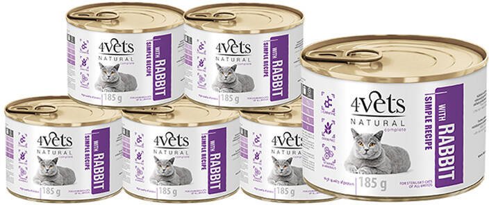 4Vets Natural Sterilised Mokra karma dla kota z królikiem zestaw 6 x 185 g