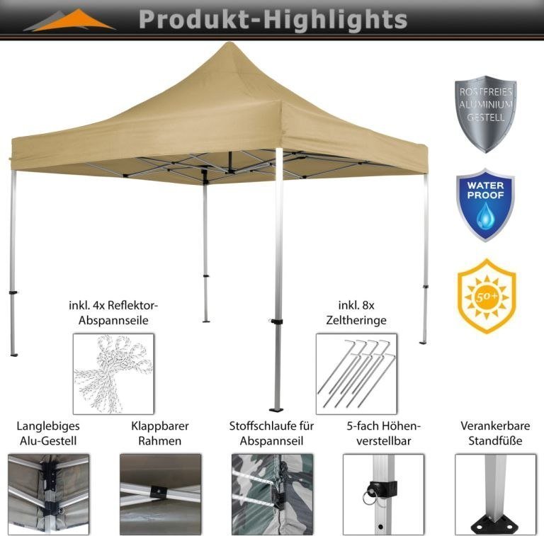 Instent INSTENT PRO Namiot ogrodowy 3 x 3 m, szampański + 2 ściany b