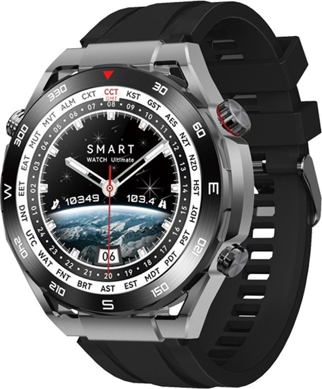 Smartwatch Gino Rossi Smartwatch Veltori VT100-1 + Czarny Pasek Silikonowy + Czarny Eko* Skóra