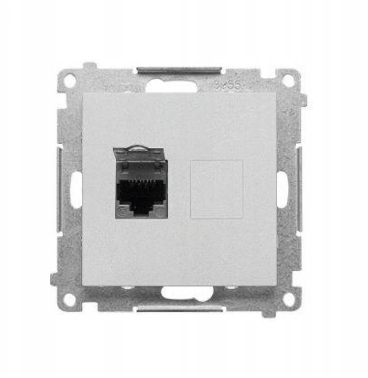 Simon 55 Gniazdo komputerowe pojedyncze RJ45 kategoria 6, z przesłoną przeciwkurzową (moduł) Aluminium mat T61.01/143