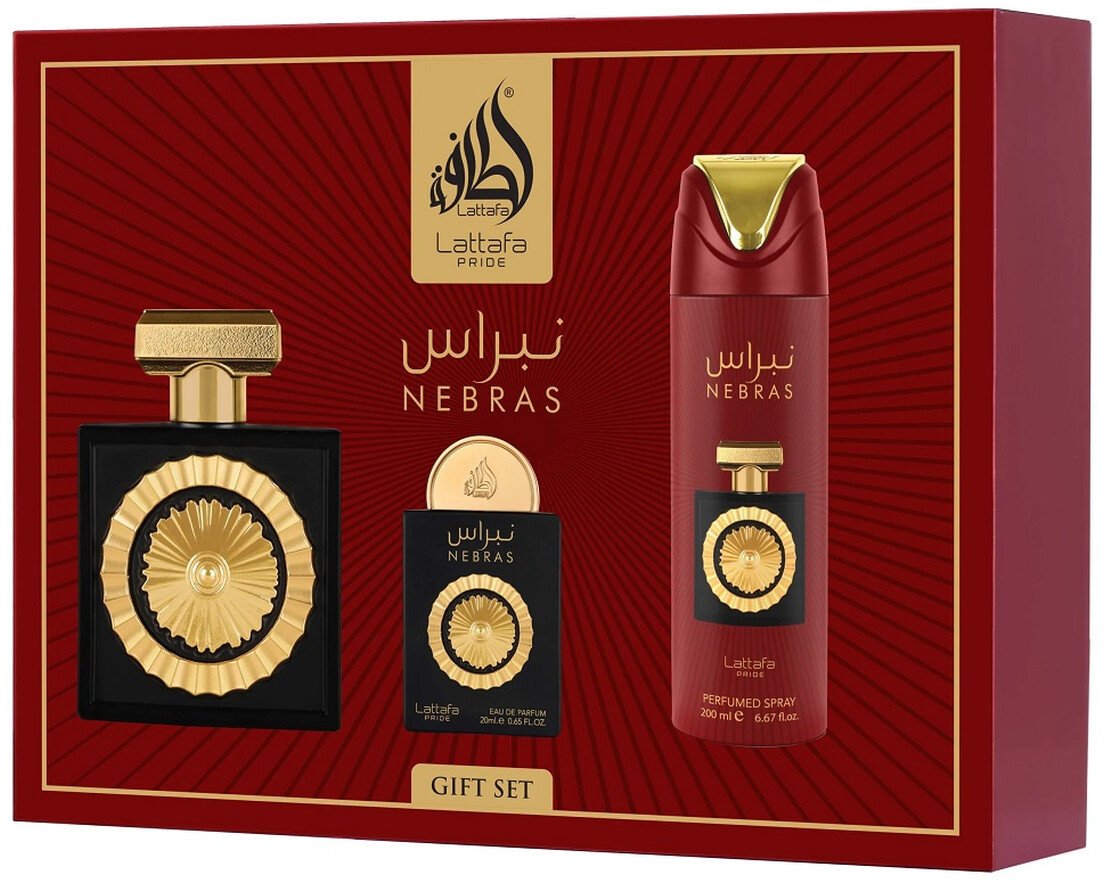 Lattafa Nebras Zestaw woda perfumowana spray 100ml + woda perfumowana spray 20ml + dezodorant spray 200ml