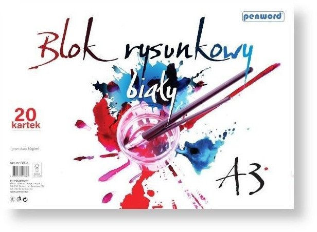 Blok rysunkowy A3 biały 80g 20 kartek