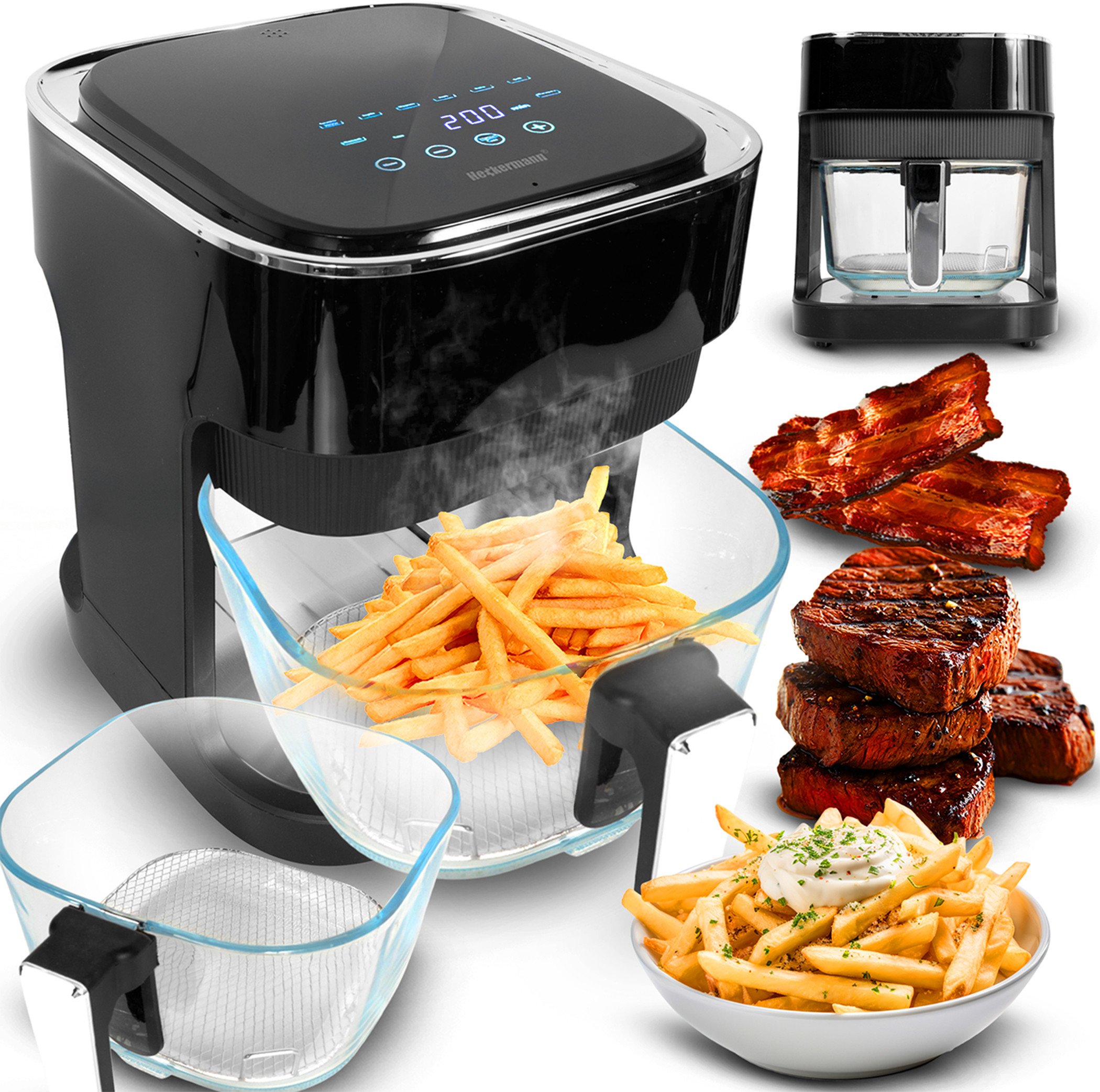 Frytkownica beztłuszczowa 4L 1500W Heckermann HF-155 Piekarnik Air Frayer Szklany