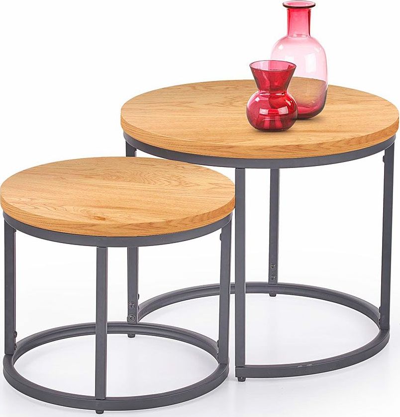 Elior Zestaw dwóch stolików w stylu loft - Endi - dąb złoty