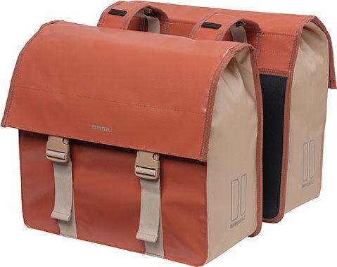 Basil Sakwa miejska podwójna BASIL URBAN LOAD DOUBLE PANNIER BAG 48-53L, Universal Bridge System, 100% wodoodporna, terra red/rose (NEW 2024)