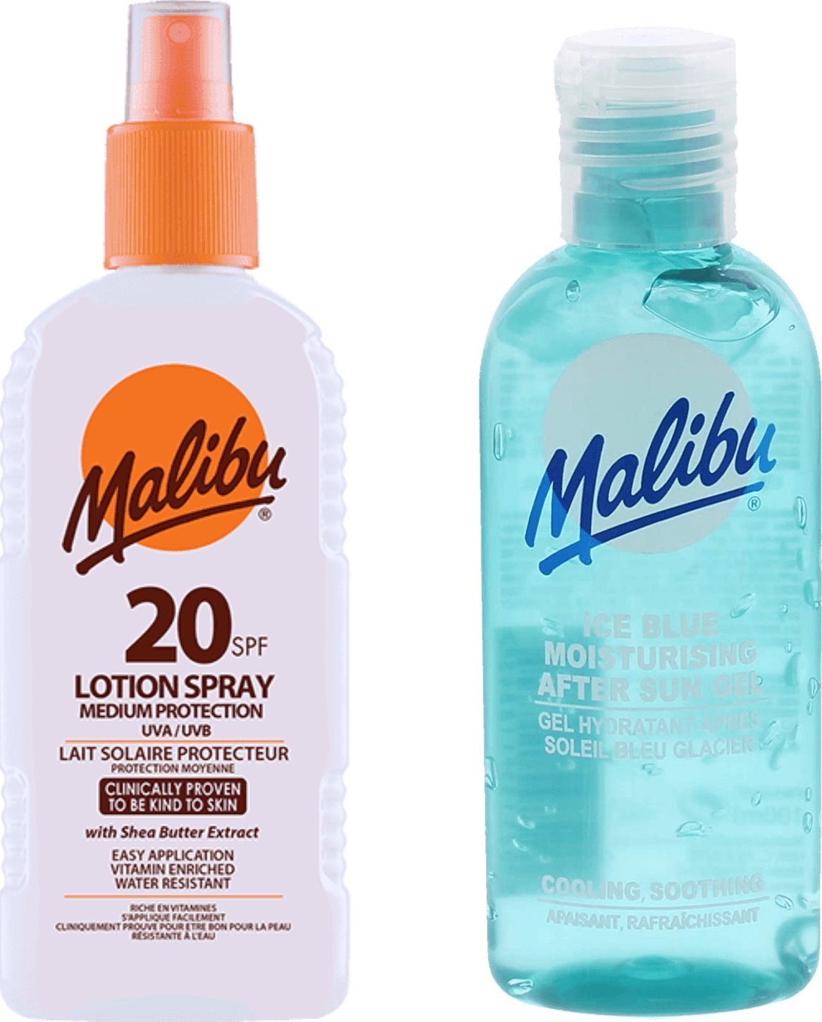 Malibu Malibu SPF20 Wodoodporny Spray 200ml + Żel Po Opalaniu 100ml
