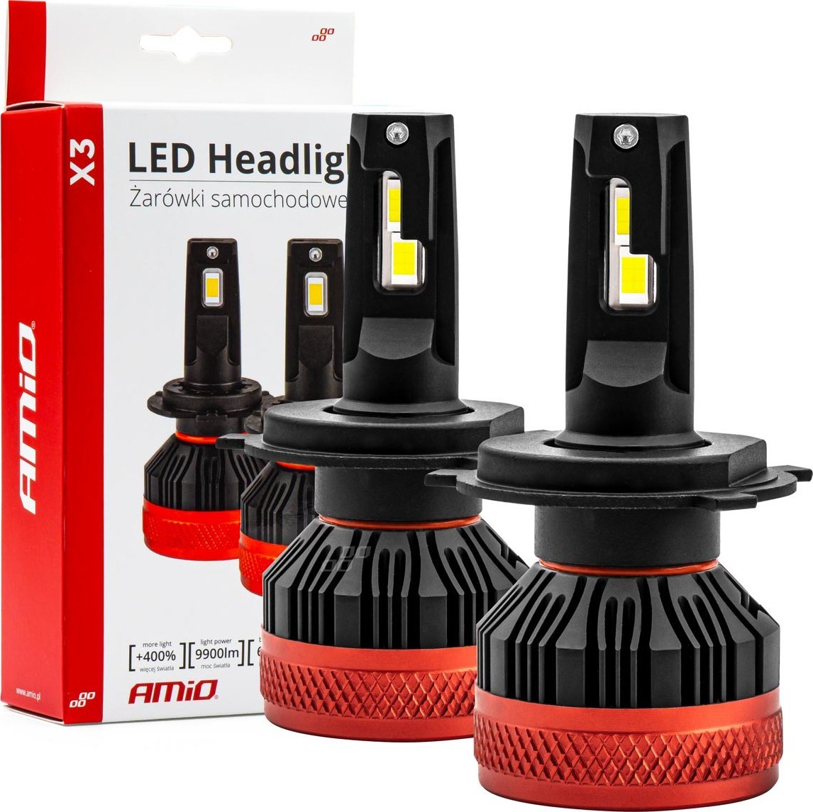 AMiO Żarówki samochodowe led seria x3 h4/h19 6500k canbus amio-02979