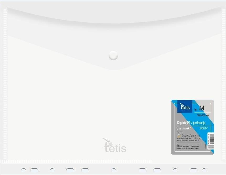 Koperta A4 PP na zatrzask perfor. mleczna (6szt)