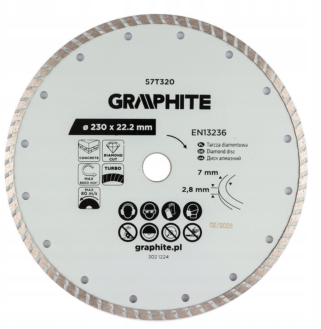 Diamond cutting disc GRAPHITE, 230 x 2.8 x 22.2 mm, for concrete, dry cutting