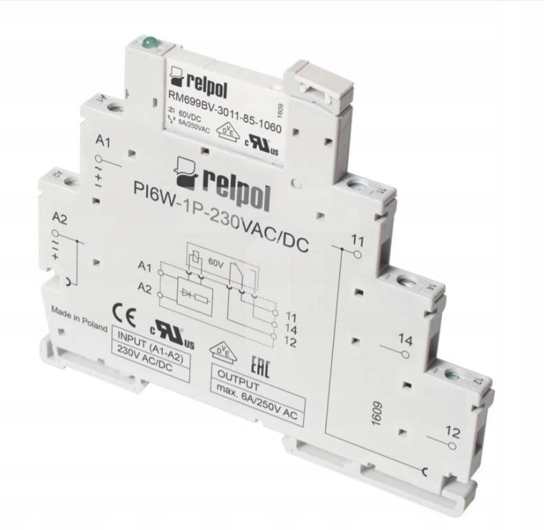 Przekaźnik interfejsowy 1P 6A 230V AC/DC PIR6W-1P-230VAC/DC 856069