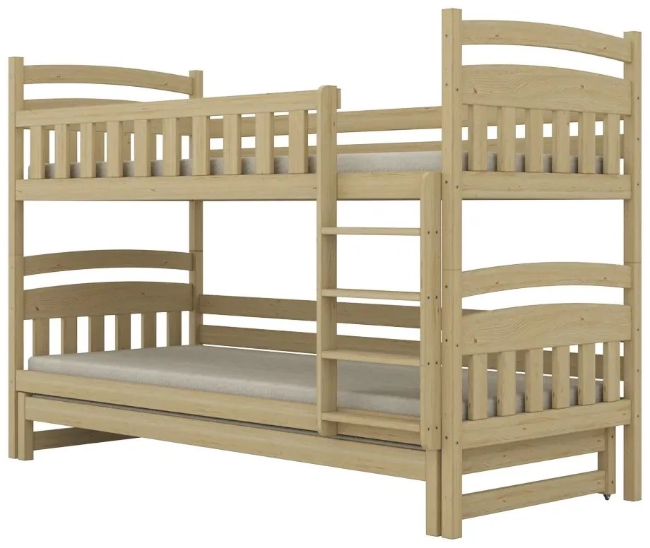 Łóżko piętrowe JULITA 180x80 sosna lakierowana drewniane trzyosobowe KOCOT KIDS