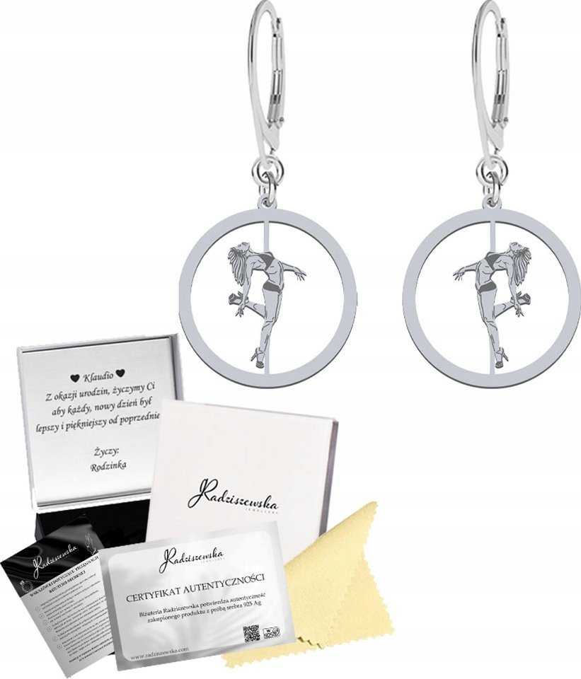Radziszewska Jewellery Kolczyki Srebrne Pole Dance Srebro 925 Bigiel Prezent GRAWER GRATIS