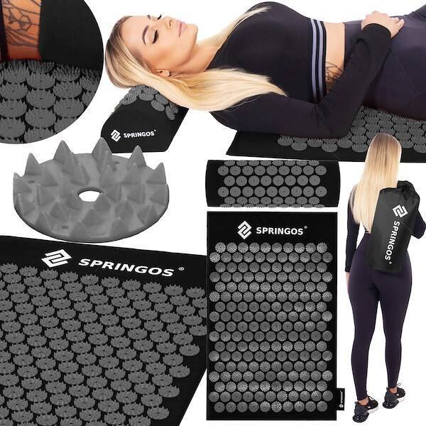 Springos Mata z kolcami do akupresury, zestaw z poduszką i pokrowcem, do masażu, na ból mięśni UNIWERSALNY