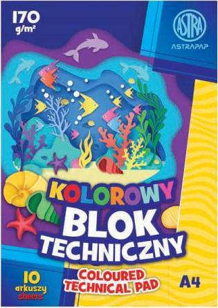 ASTRA art-pap BLOK TECHNICZNY A410K 170G KOLOROWY ASTRAPAP PAKIET 10 SZTUK