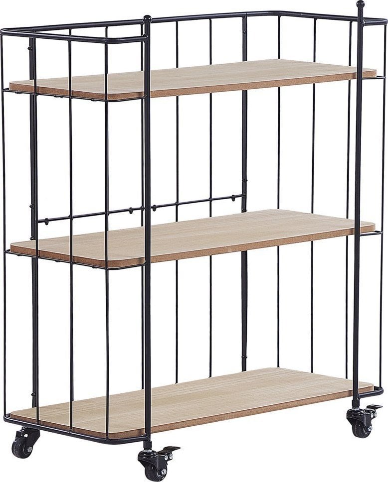 Beliani Metalowy wózek kuchenny 3-poziomowy jasne drewno z czarnym GABBS!