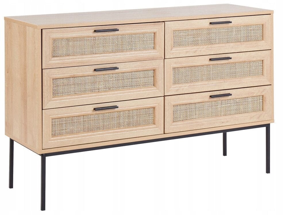 Beliani Komoda 6 szuflad fronty rattanowe jasne drewno PASCO