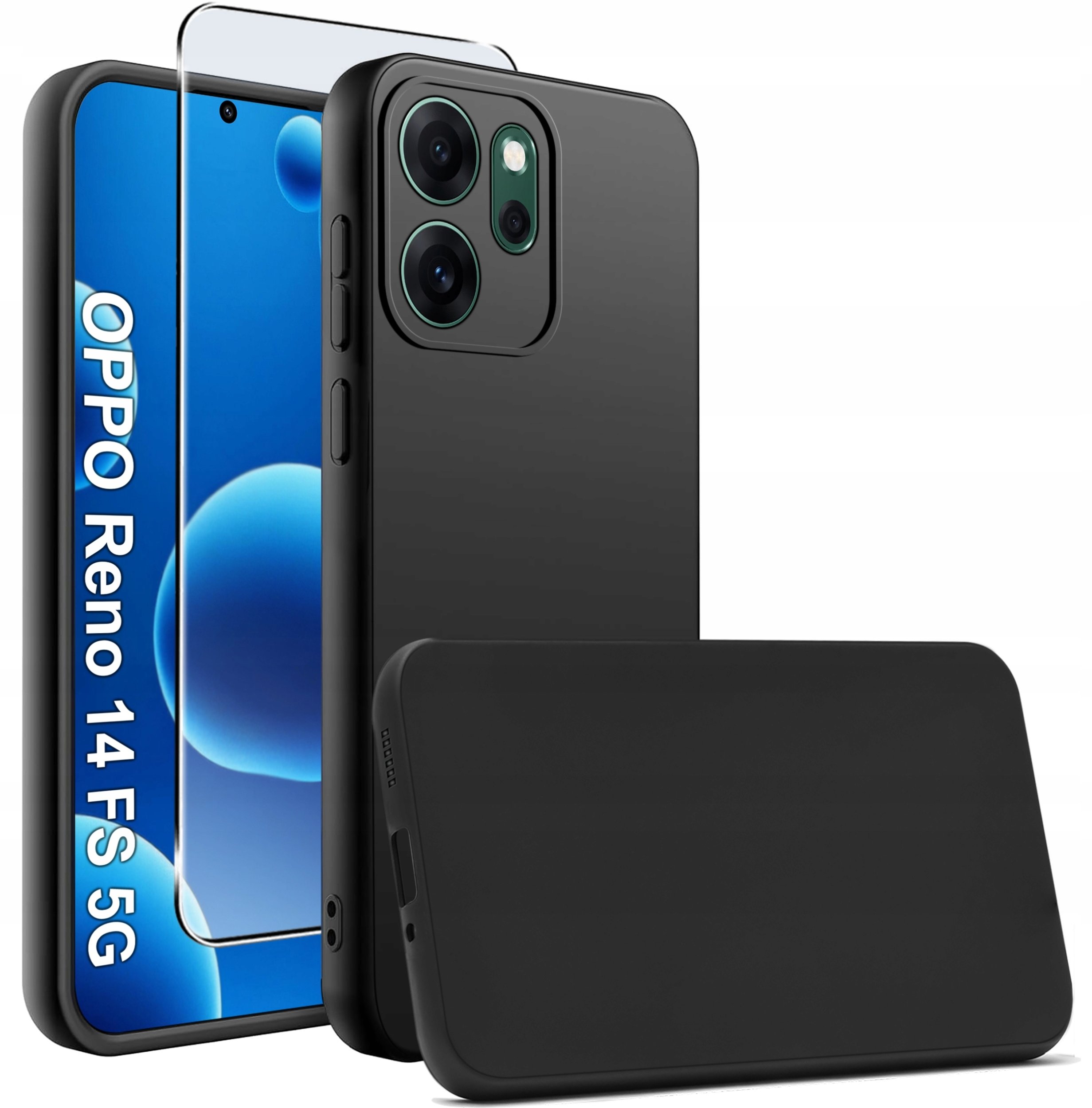 Etui Czarne Matowe Silikon Slim do Oppo Reno 14 FS 5G | 14 F 5G + SZKŁO 9H