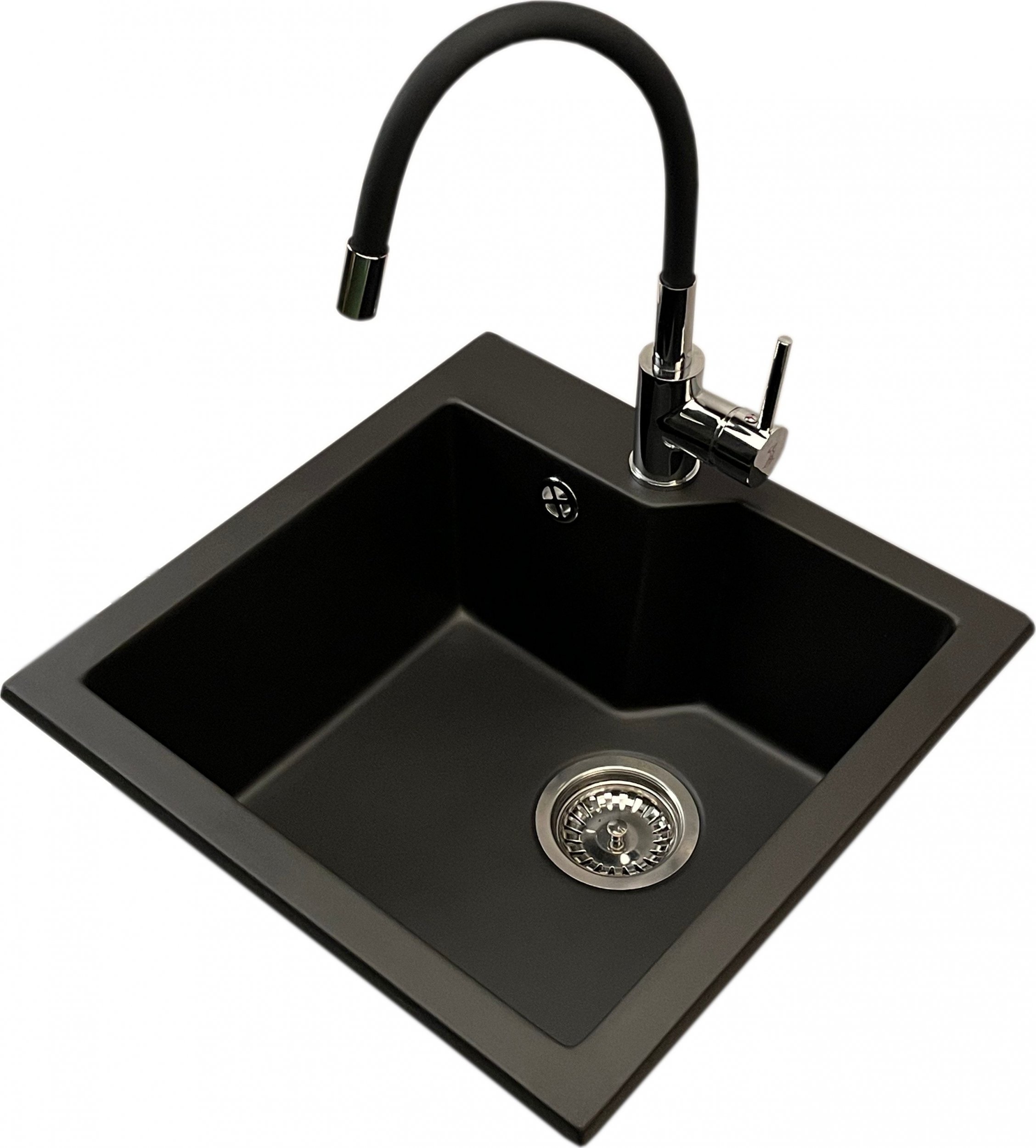 Zlewozmywak PREHNIT Zlewozmywak jednokomorowy NUMO czarny + bateria LAVO