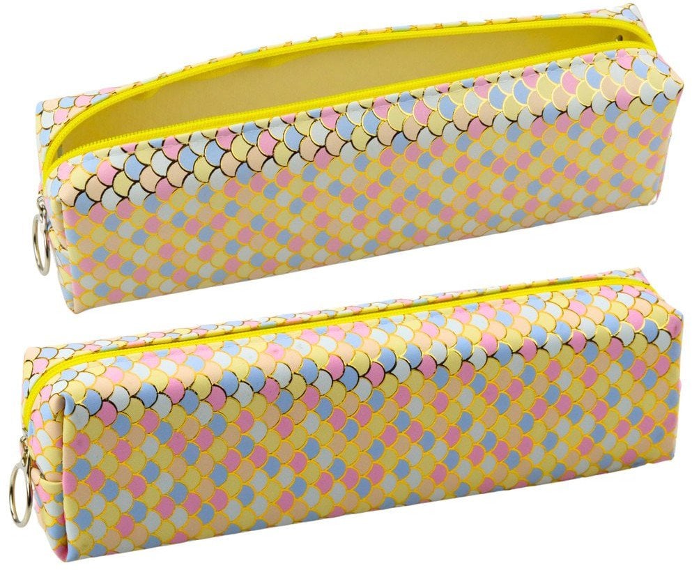 Piórnik Szkolny Organizer Wzór Łusek Syrenich Kolorowy Żółty 21x6cm LEAN