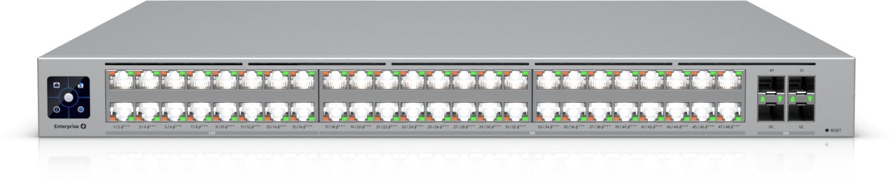 Ubiquiti Switch UniFi 16x2.5G RJ45/32x10G RJ45/4xSFP28 Managed PoE+++ 2150W 19" Rack-Mountable, 1,3" Touchscreen