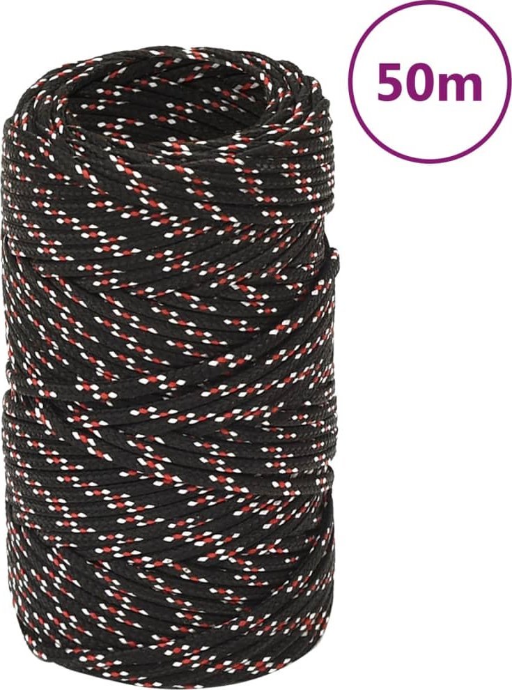 vidaXL vidaXL Linka żeglarska, czarna, 2 mm, 50 m, polipropylen