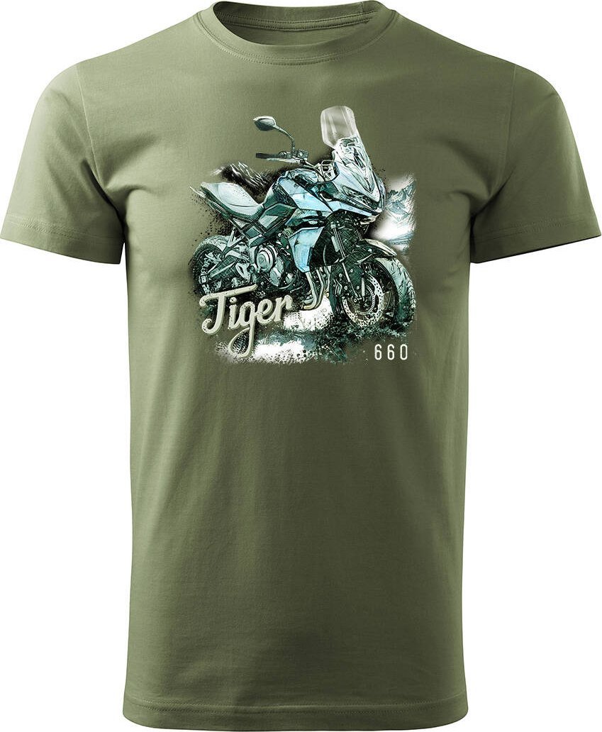 Topslang Koszulka motocyklowa z motocyklem Triumph Tiger 660 męska khaki REGULAR L