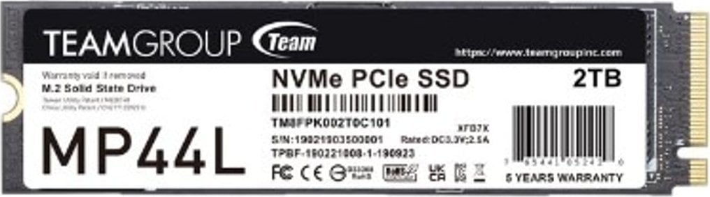 Dysk SSD TeamGroup MP44L 2TB M.2 2280 PCI-E x4 Gen4 NVMe (TM8FPK002T0C101)