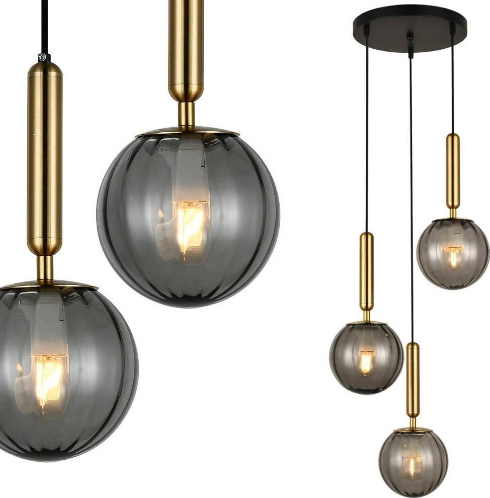 Lampa wisząca Italux Loftowa LAMPA wisząca RAVENA PND-2324-3A BRO+SG Italux szklana OPRAWA balls ZWIS kaskada kule mosiądz przydymione