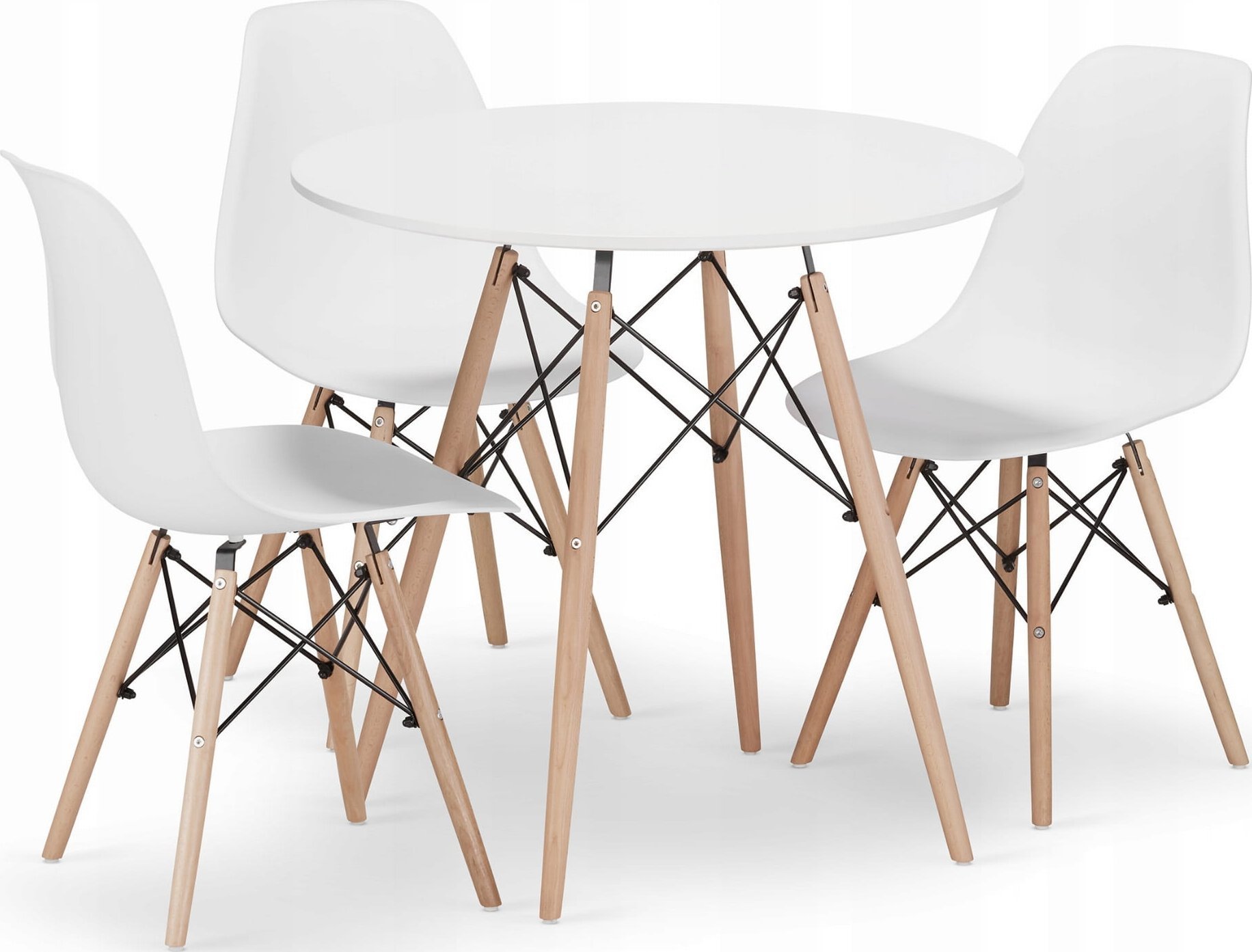 Leobert Zestaw stół okrągły TODI 80 biały + 3 krzesła OSAKA białe