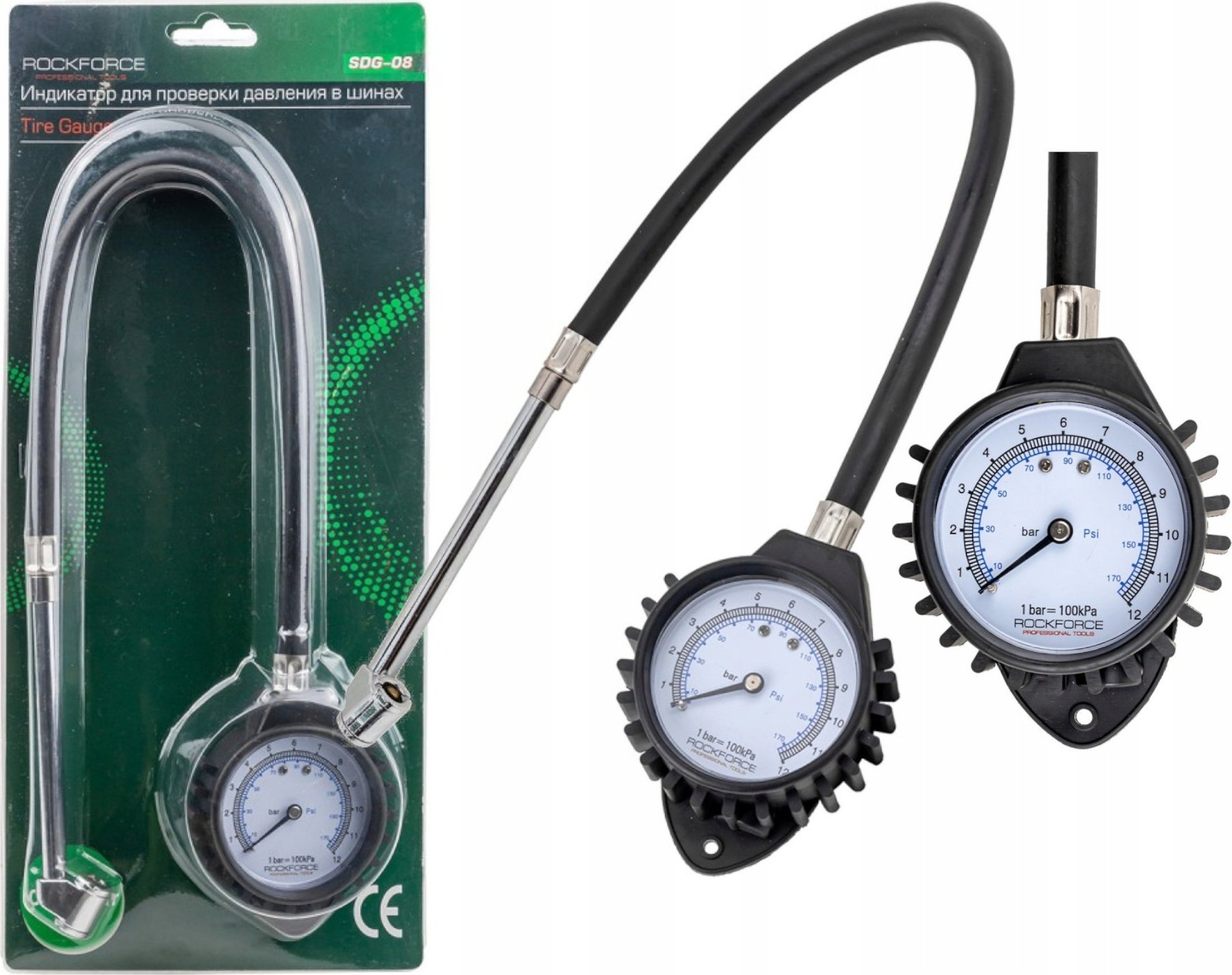 Rockforce Wskaźnik do sprawdzania ciśnienia w oponach samochodów ciężarowych (0-12 Bar)