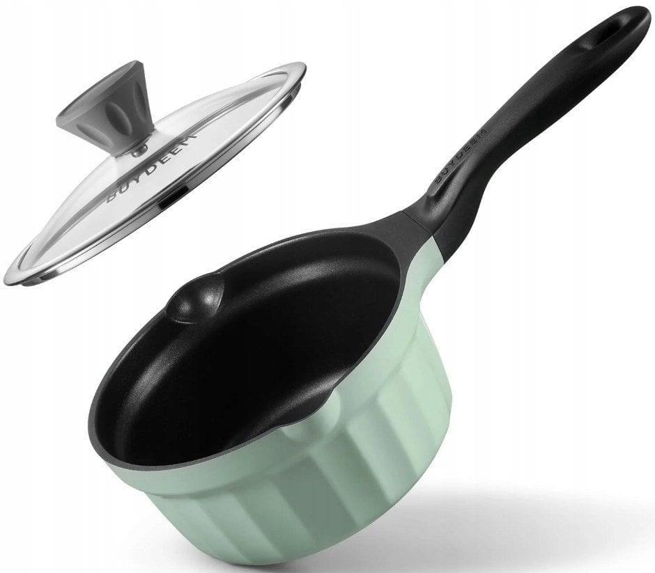 BUYDEEM Emaliowany rondel ze szklaną pokrywą 1,8L, model CP141,kolor Cozy Greenish