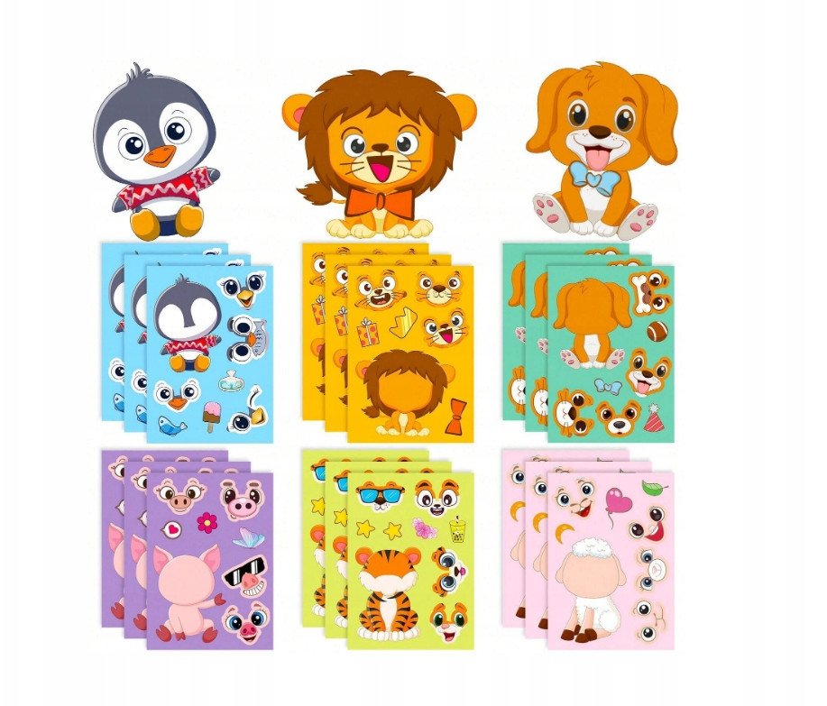 Wyklejanka manualna dla dzieci Zwierzęta Naklejka Naklejki 6 Arkuszy