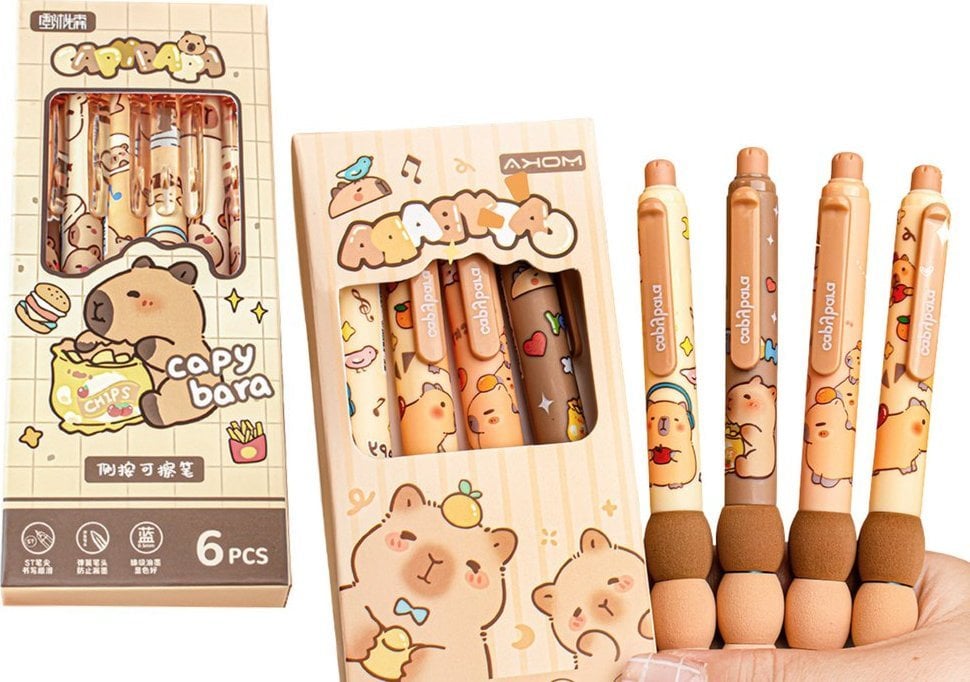 Zestaw Długopisów Z Kapibarą 6 Sztuk Niebieski Tusz