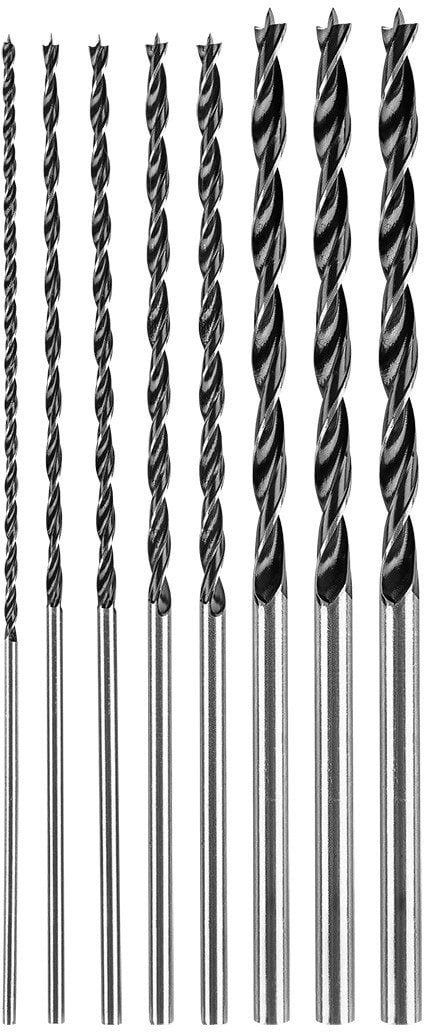 Zestaw wierteł do drewna, przedłużanych: 4, 5, 6, 7, 8, 10, 12 mm x 300 mm, 7 sztuk