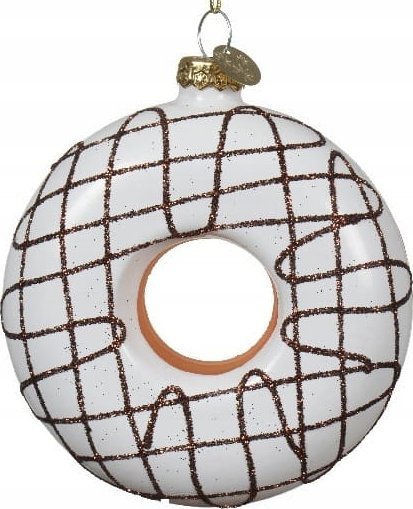 Kaemingk Szklany donut zawieszka na choinkę 9cm biała brązowa złota brokatowa