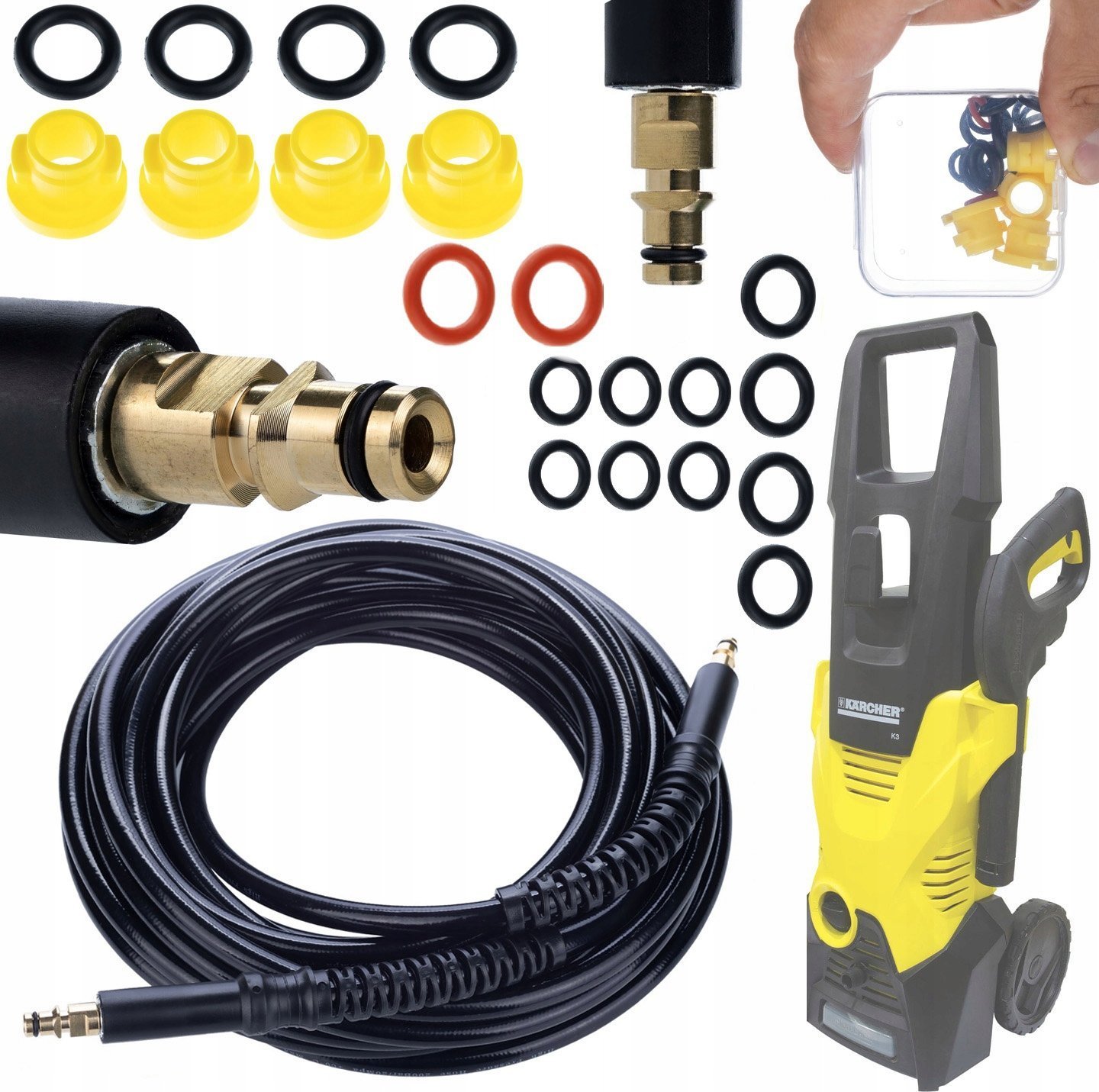 Rosfix ZESTAW NAPRAWCZY USZCZELKI DYSZY WĘŻA + WĄŻ 10M KARCHER K2 K3 K4 K5 K6 K7