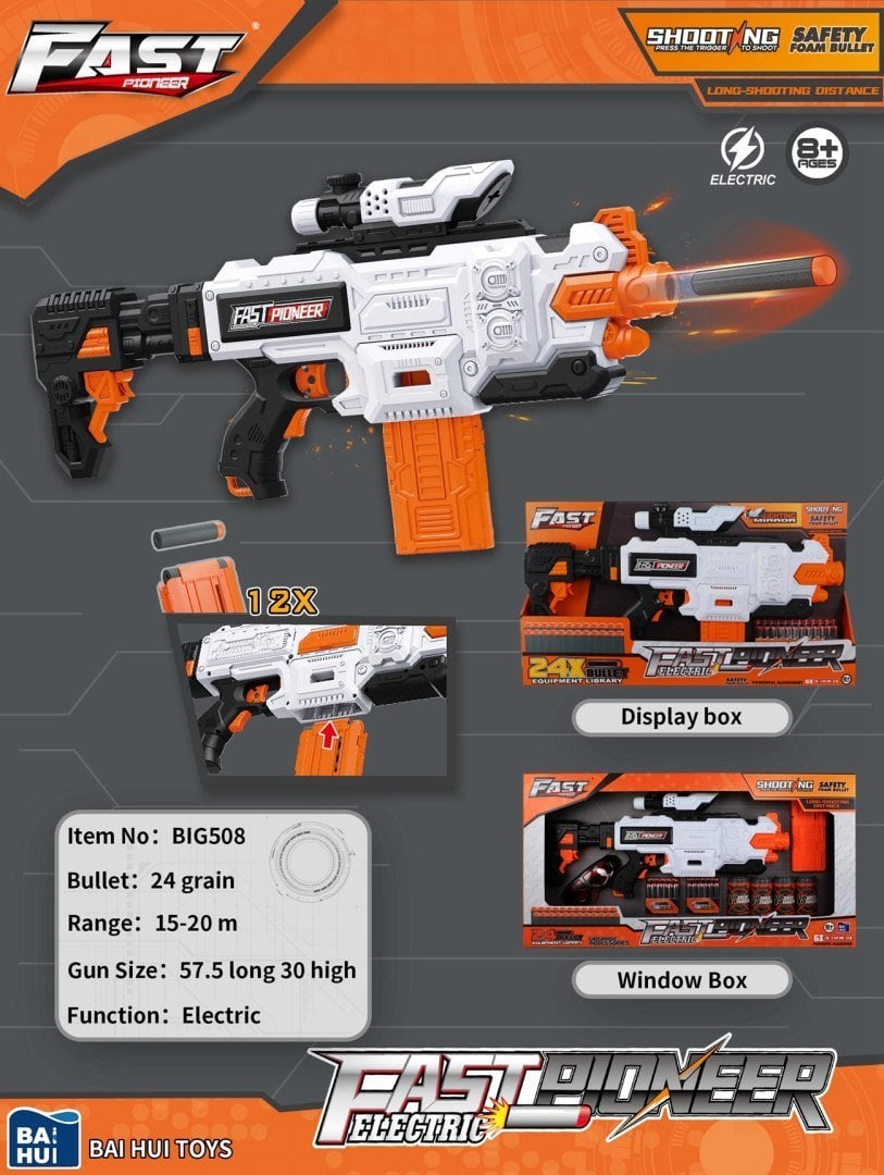 Jokomisiada Duży Karabin Fast Pioneer dla dzieci 8+ Celownik + Magazynek + 24 Piankowych Pociski