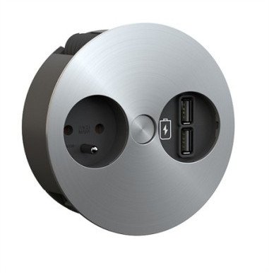 Ładowarka BACHMANN TWIST 1xUTE 1xUSB, wygląd stali nierdzewnej AEH, 2 m