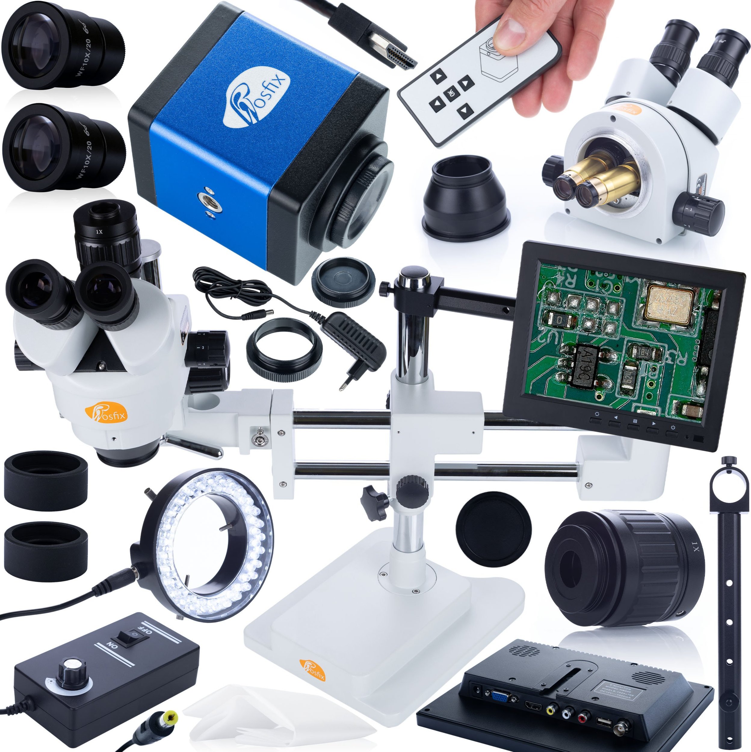 Mikroskop Rosfix MIKROSKOP STEREOSKOPOWY TRINOKULAROWY SUWNICA UCHWYT WYŚWIETLACZ KAMERA XXL