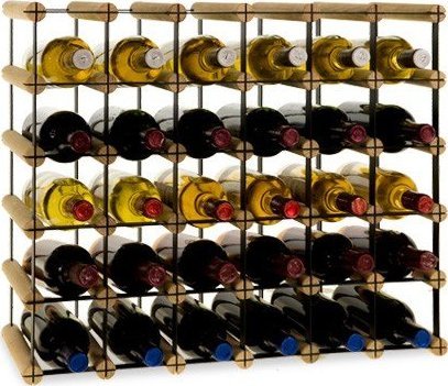 Wamar-Sosenka Regał na wino Stojak na 30 Butelek Szklanych/ PET RW-8/ 6x5 Surowy Naturalny Metal + Drewno RW-8-6x5-30