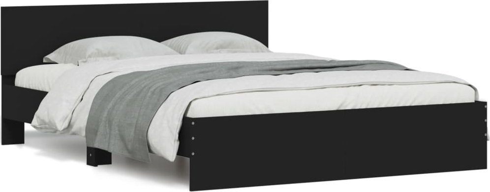 vidaXL vidaXL Rama łóżka z wezgłowiem i LED, czarna, 150x200 cm