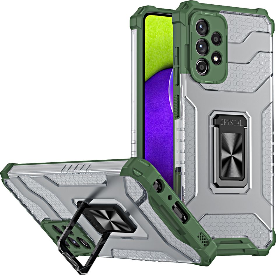 Hurtel Crystal Ring Case pancerne hybrydowe etui pokrowiec + magnetyczny uchwyt Samsung Galaxy A72 4G zielony