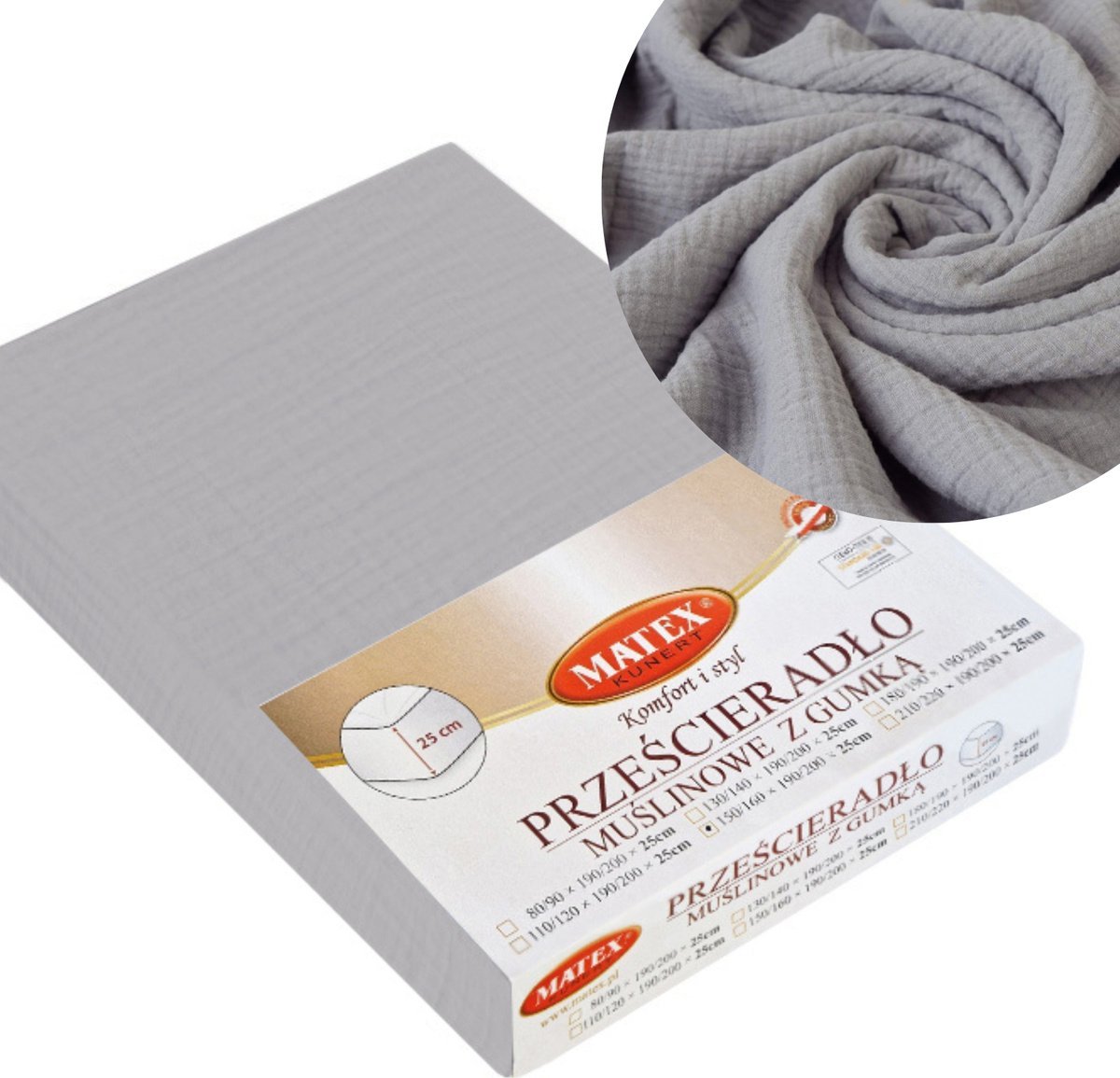 Matex Prześcieradło 160 x 200 z Gumką Matex MUSLIN 44