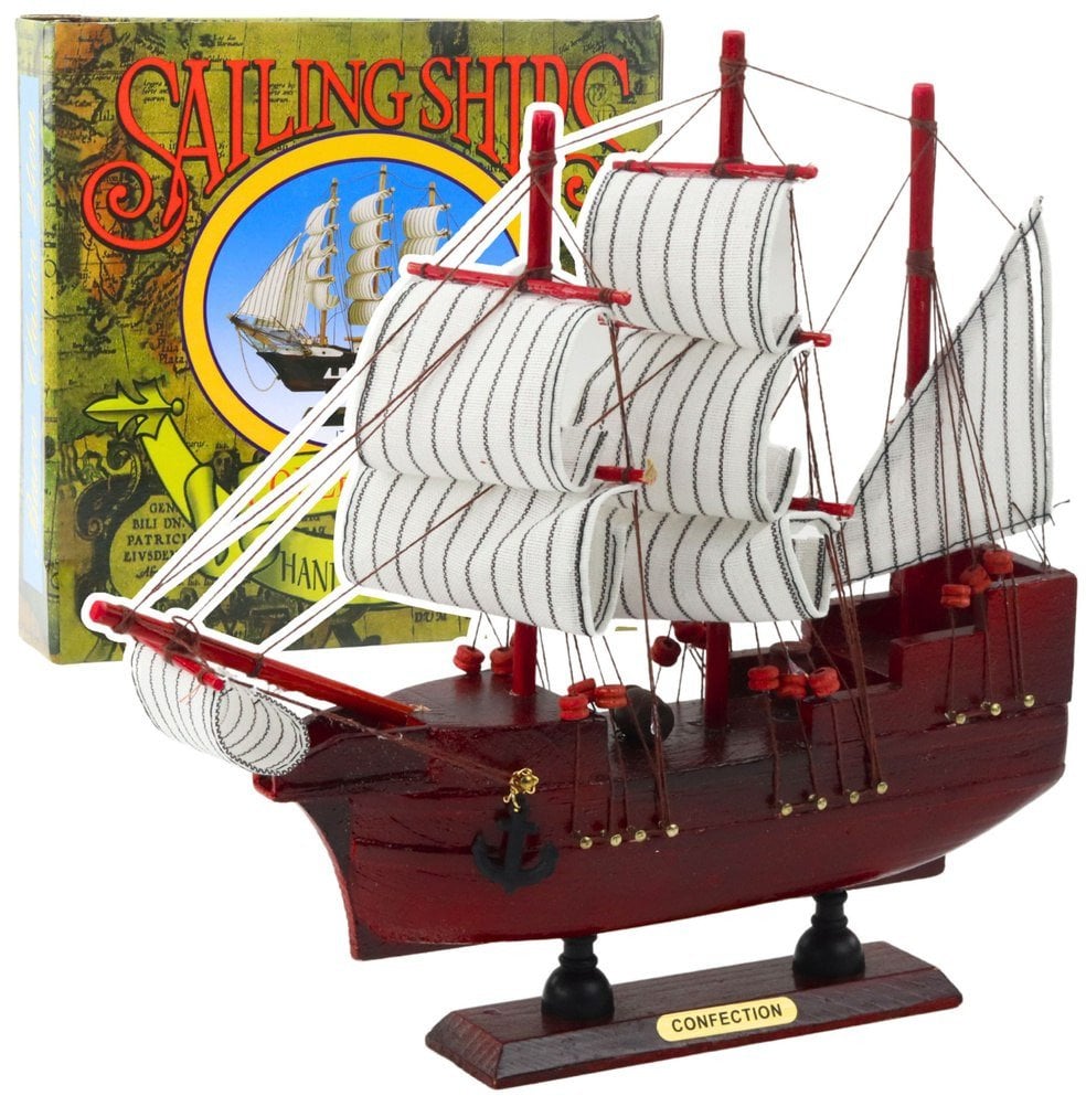 Model Kolekcjonerski Dekoracyjny Statek Żaglowiec Czerwony 24x23cm