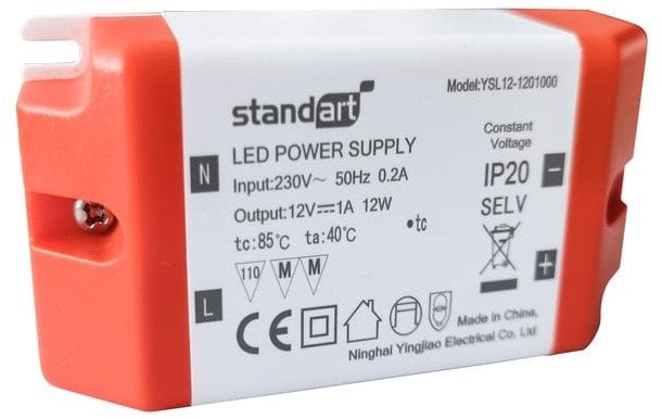 POWER ADAPTER LED 12W 1A 12V DC IP20