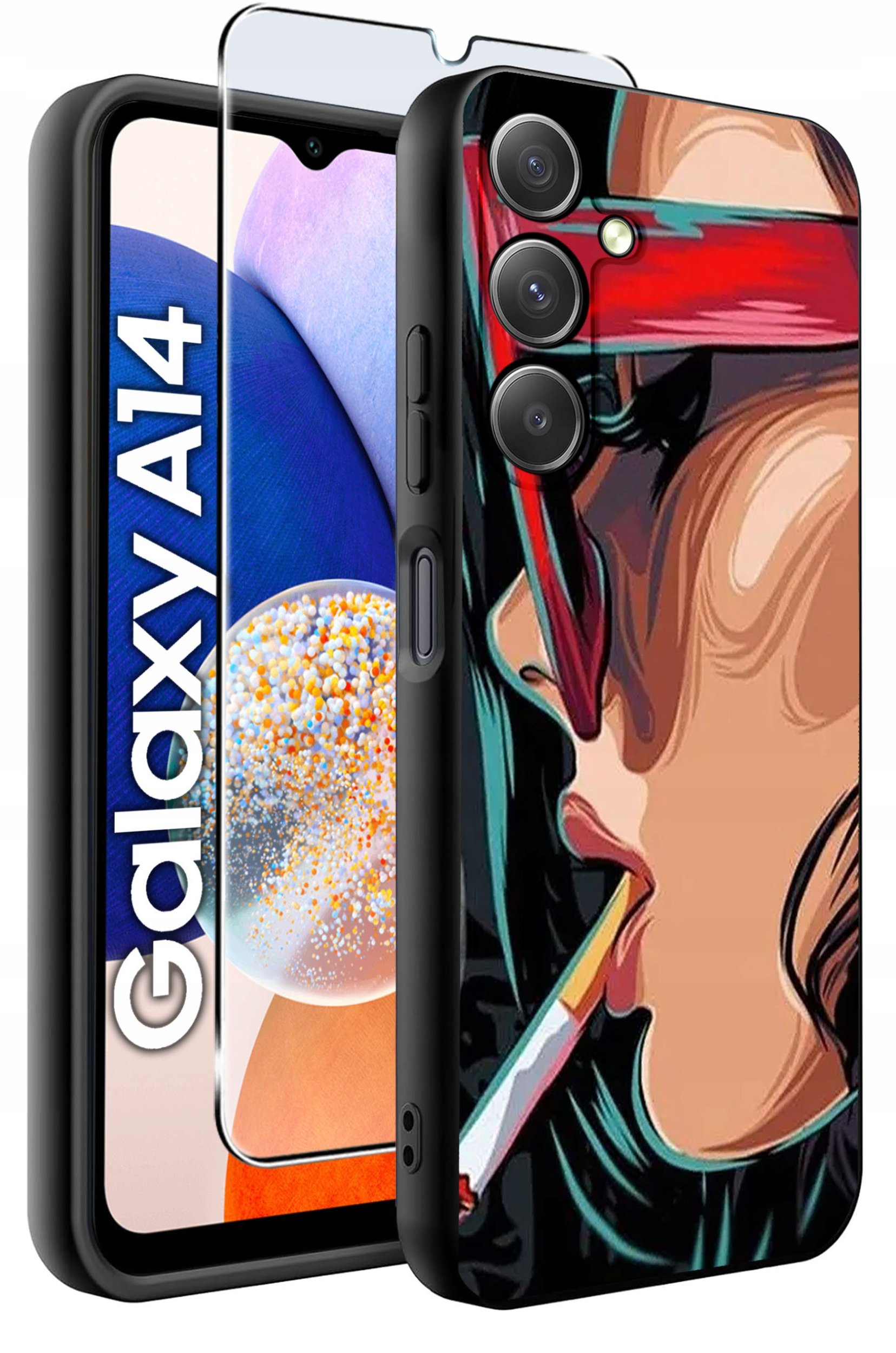 ETUI do Samsung A14 5G WZORY | SILIKONOWE MATT CASE + SZKŁO HARTOWANE 9H