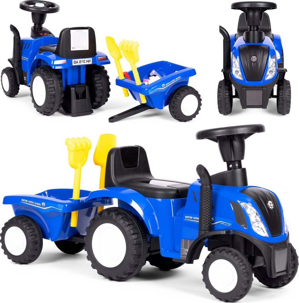 Multistore Jeździk traktor New Holland z przyczepką dla dzieci interaktywna kierownica dźwięki niebieski