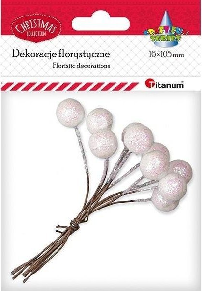 Titanum Drucik z kulką 15mm białą brokatową 10szt