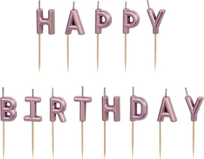 Świeczki urodzinowe Happy Birthday różowe 13szt